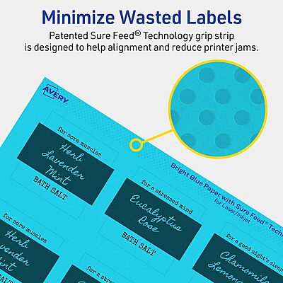 Avery Printable Square Labels, Sure Feed Technology, 2" x 2", Bright Blue, Print-to-The-Edge, Laser/Inkjet Printable