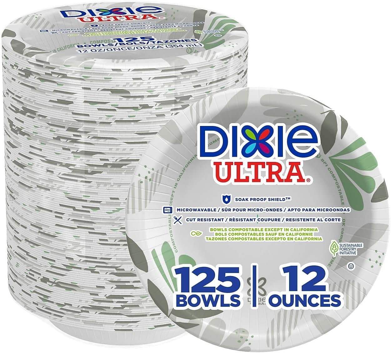 Dixie Ultra SXB12WSPK Bowls, Heavy Weight, 12oz., 125/PK, Pathways/White