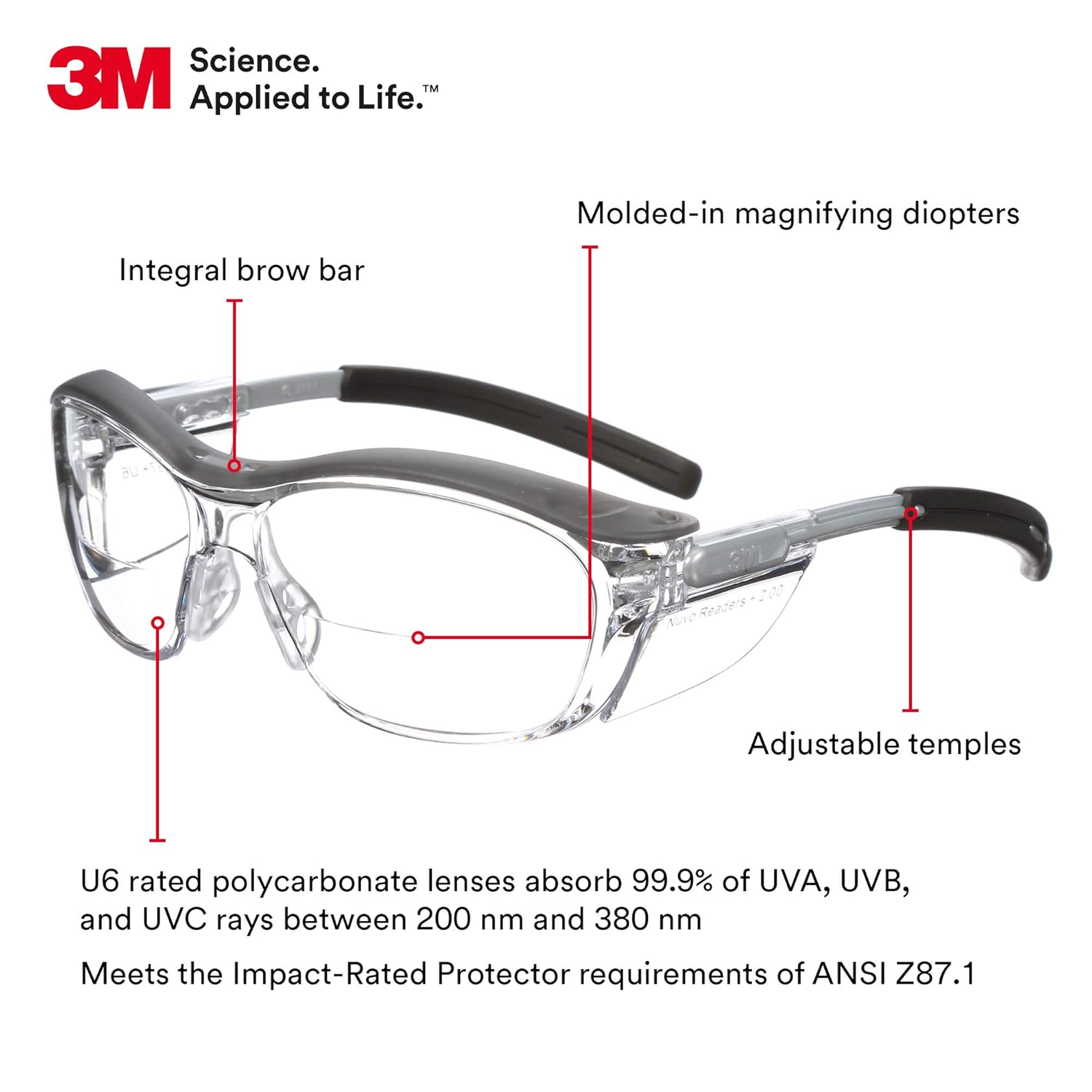 3M Nuvo Reader Protective Eyewear Safety Glasses