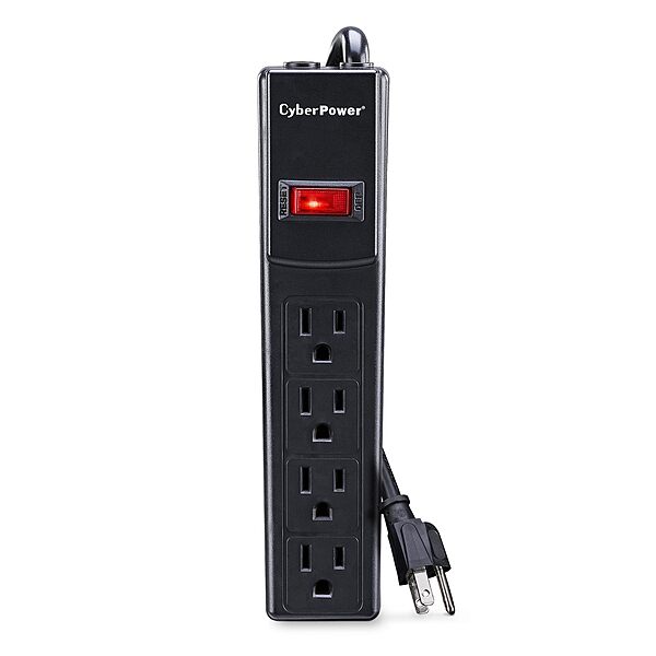 CyberPower CSB404 Essential Surge Protector, 450J/125V, 4 Outlets, 4ft Power Cord, Black Single