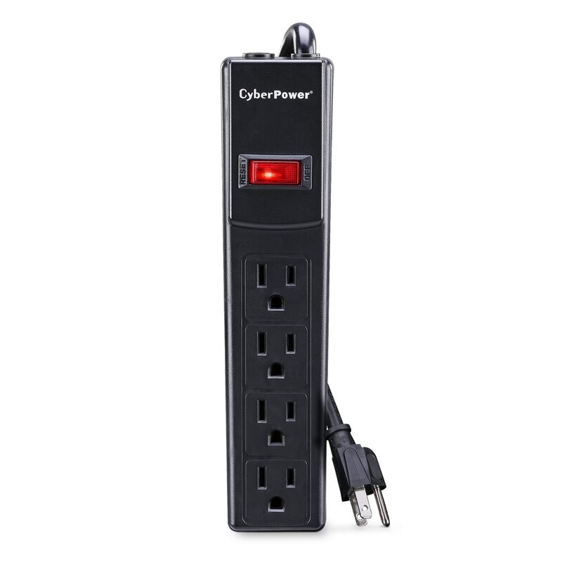 CyberPower CSB404 Essential Surge Protector, 450J/125V, 4 Outlets, 4ft Power Cord, Black Single