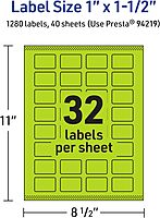 AVERY Printable Rectangle Labels, Sure Feed Technology, 1" x 1-1/2", Bright Green, Print-to-The-Edge, Laser/Inkjet Printable