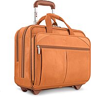 Solo New York Leather Rolling Case with Wheels - Roller Laptop Bag, Wheeled Briefcase for Women & Men, Carry On Size for Travel, Fits 15.6" Computer - Walker, Tan