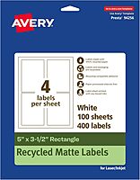 Avery EcoFriendly Matte White Recycled Rectangle Labels, 5" x 3.5", Permanent Adhesive, Laser/Inkjet Printable