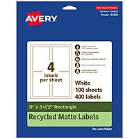 Avery EcoFriendly Matte White Recycled Rectangle Labels, 5" x 3.5", Permanent Adhesive, Laser/Inkjet Printable