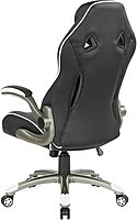 OSP Home Furnishings Xplorer 51 Ergonomic Adjustable High Back Gaming Chair with Lumbar Support and Padded Flip Arms, Black Faux Leather with White Trim