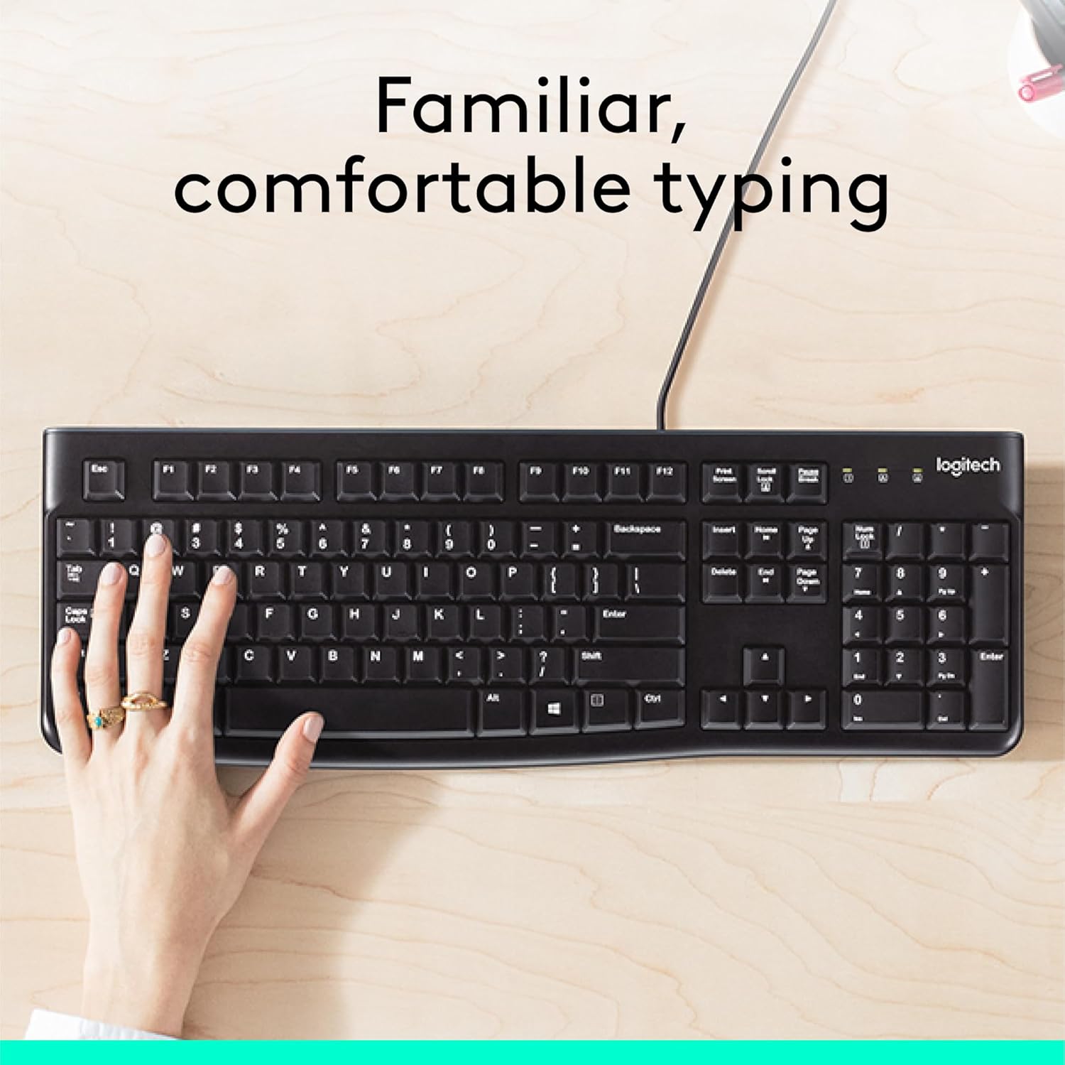 Logitech K120 Wired Keyboard for Windows, Plug and Play, Full-Size, Spill-Resistant, Curved Space Bar, Compatible with PC
