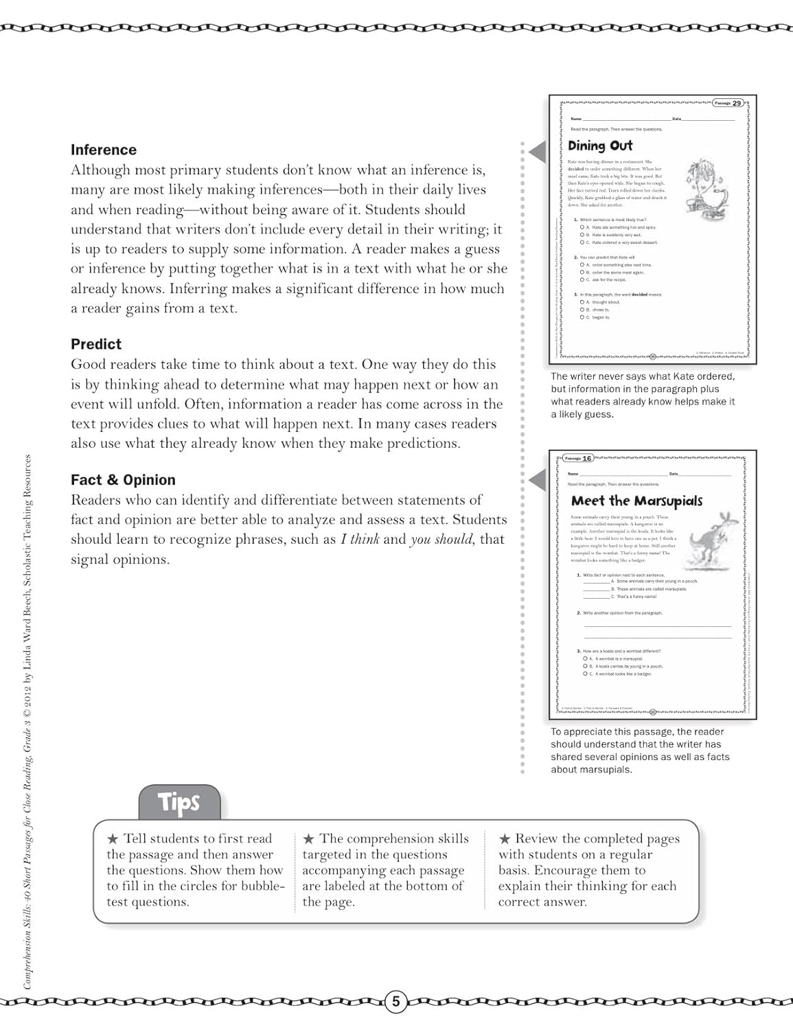 Scholastic Comprehension Skills: 40 Short Passages For Close Reading, Grade 3