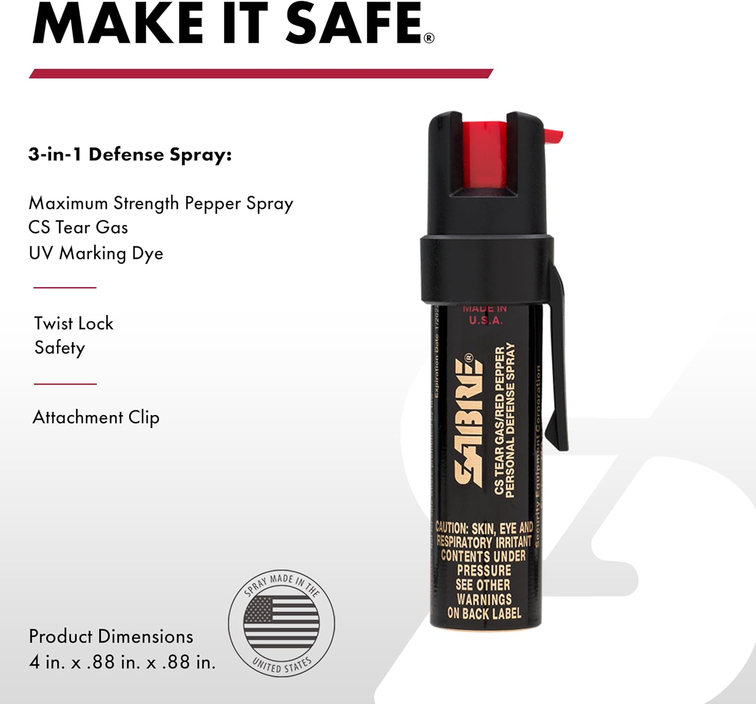 SABRE Advanced Pepper Spray, 3-in-1 Formula Contains Maximum Strength Pepper Spray, CS Military Tear Gas and UV Marking Dye