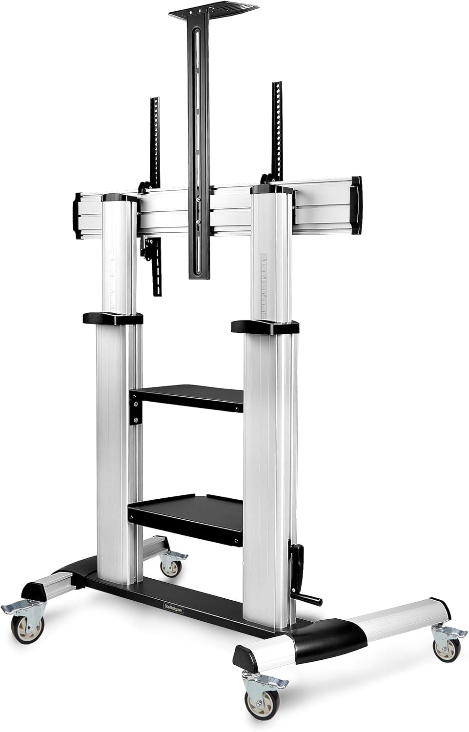 StarTech.com Rolling TV Cart/Stand On Wheels, Up to 100-inch/220lb Flat Screens, Hand Crank Height Adjustable Mobile Trolley