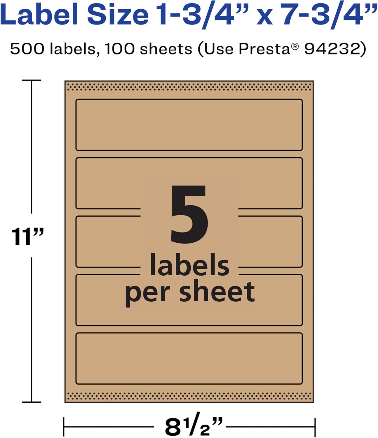 Avery Kraft Brown Rectangle Labels, Sure Feed Technology, 1.75" x 7.75", Print-to-The-Edge, Laser/Inkjet Printable