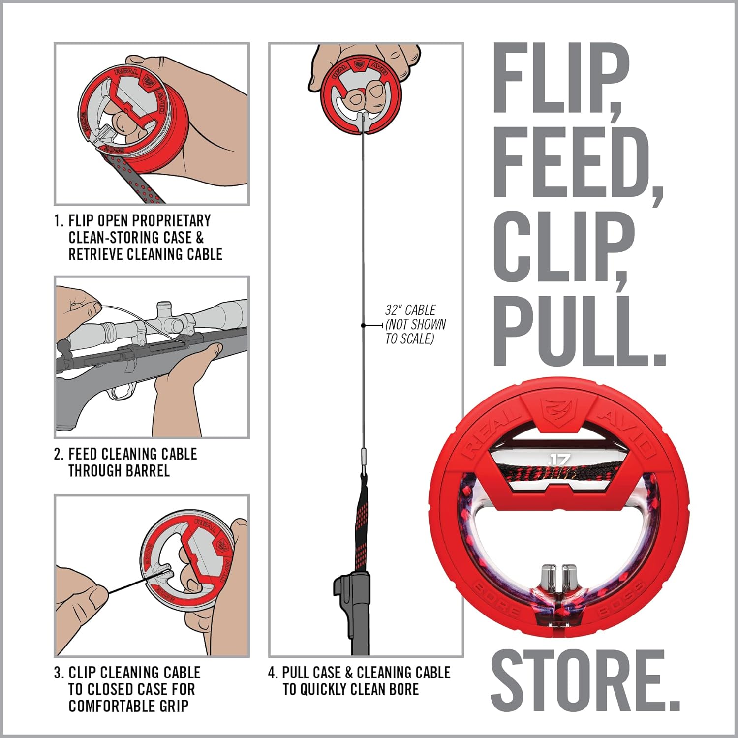 Real Avid Bore Boss Gun Cleaning System - Rapid Pull Through Barrel & Bore Cleaning Cable with Integrated Brush & Mop
