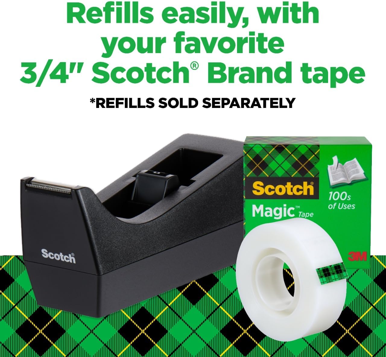 Scotch Classic Desktop Tape Dispenser, Black, 1-inch Core, Made from 100% Recycled Plastic, 1 Dispenser