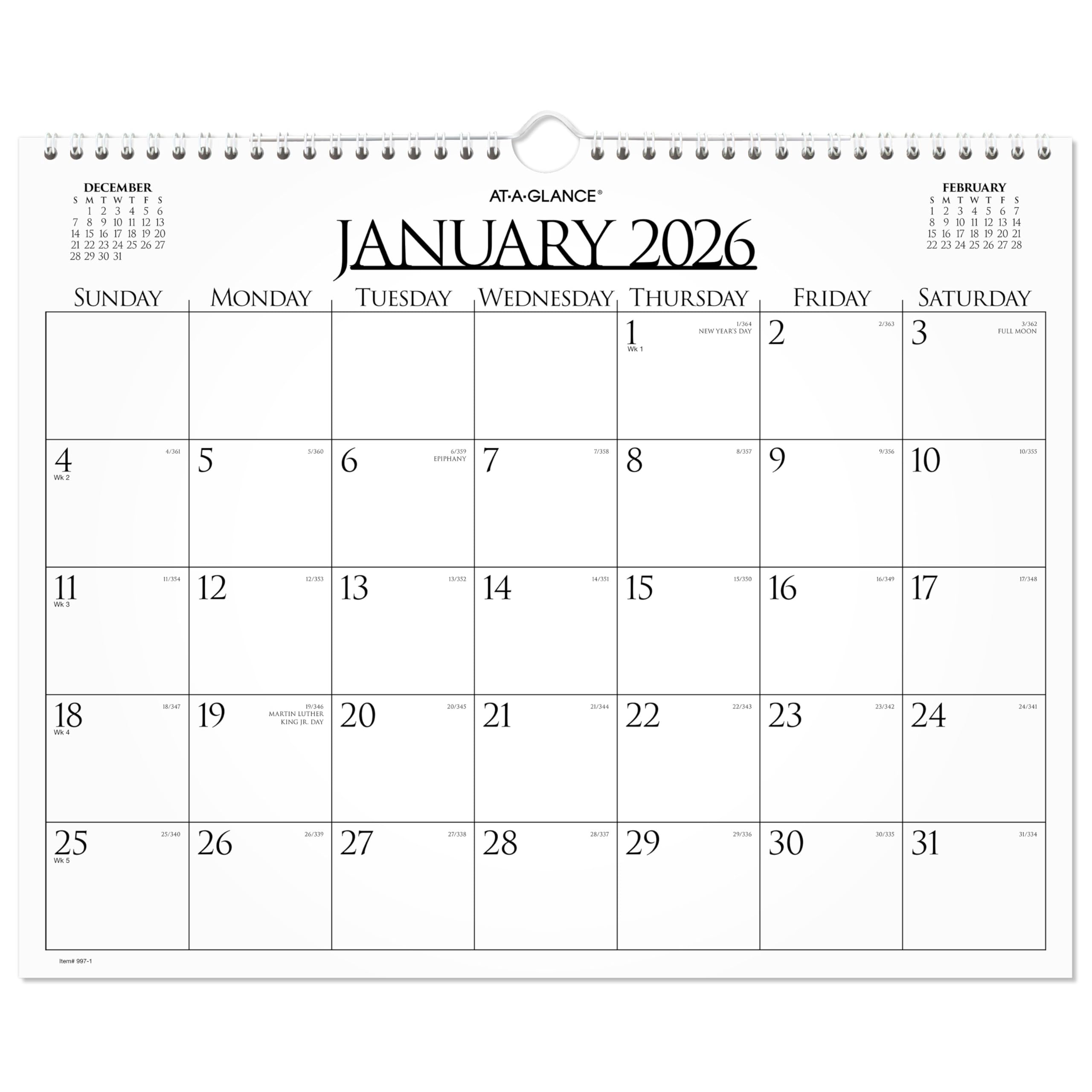 AT-A-GLANCE 2026 Wall Calendar, Monthly, 15" x 12", Medium, Business (997-1-26) 2026 New Edition