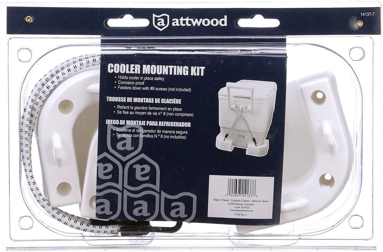 Attwood 14137-7 Cooler Mounting Kit, 4 Corner Pieces, 2 Quick-Connect Stretch Straps, Corrosion-Resistant