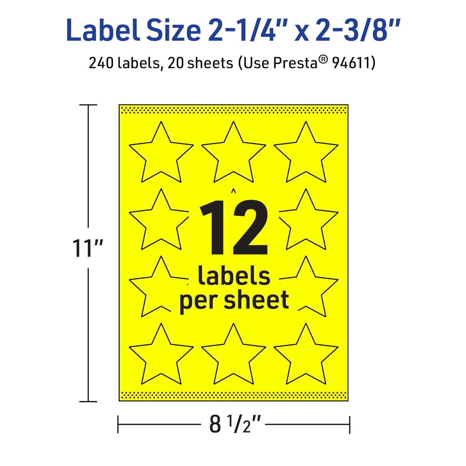 Avery Printable Star Labels, Sure Feed Technology, 2-1/4" x 2-3/8", Neon Yellow, Print-to-The-Edge, Laser/Inkjet