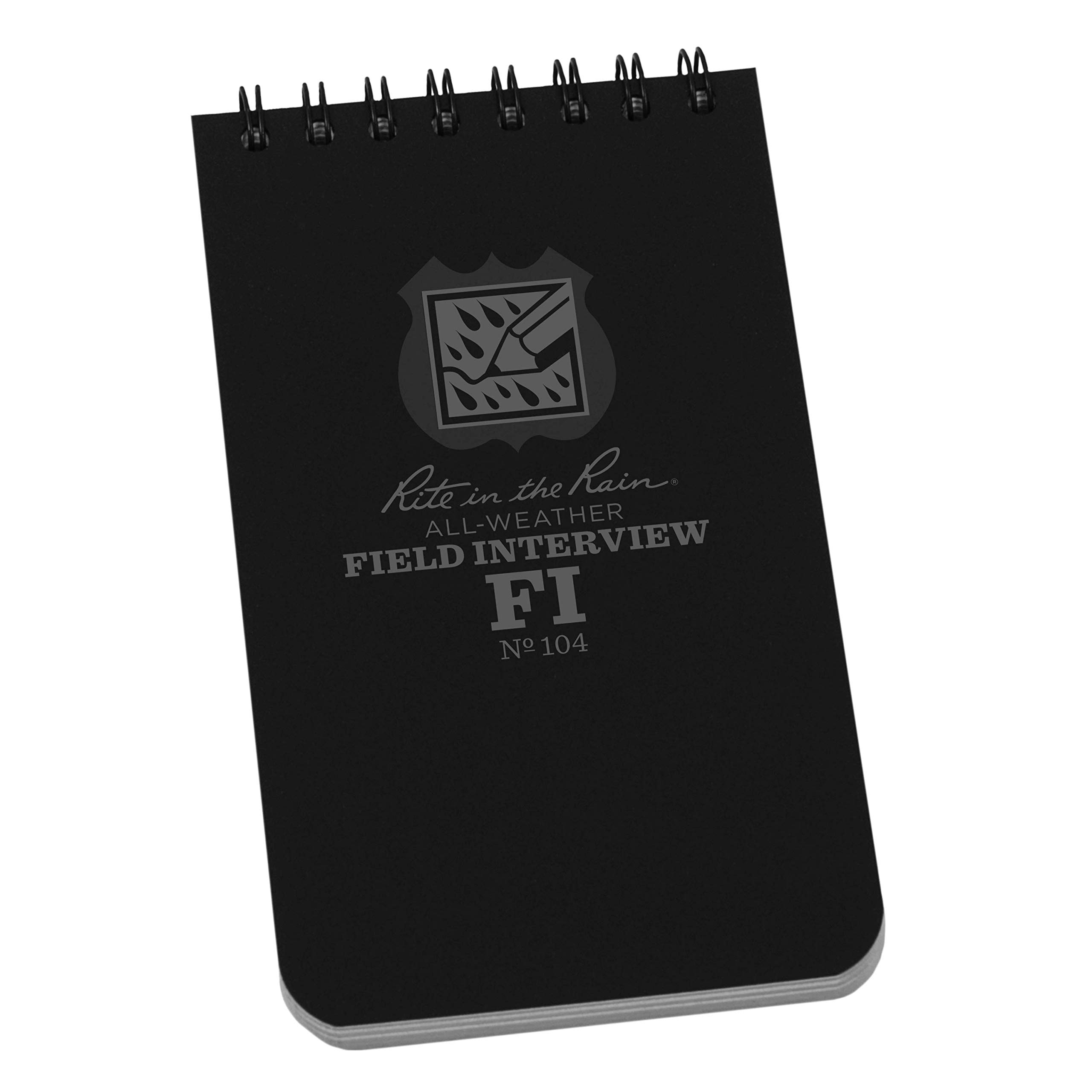 Rite in the Rain Weatherproof Field Interview Notebook, 3" x 5", Black Cover, Field Interview Form Pages (No. 104) 1 Pack