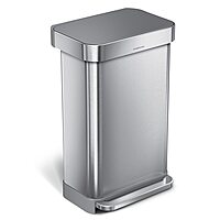 simplehuman 45 Liter / 12 Gallon Liter Rectangular Hands-Free Kitchen Step Trash Can with Soft-Close Lid, Brushed Stainless Steel with Plastic Lid Gray Plastic Lid 45 Liter