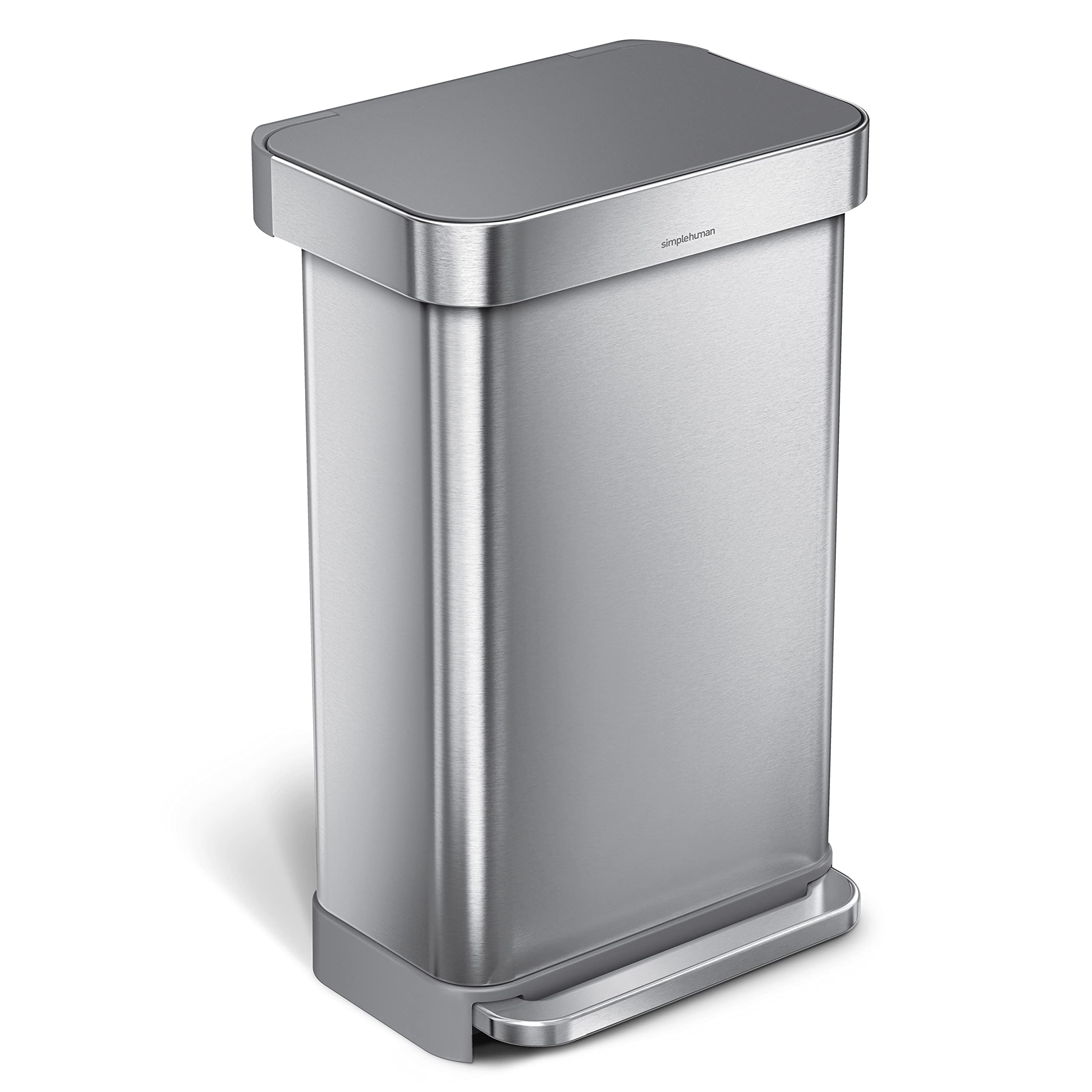 simplehuman 45 Liter / 12 Gallon Liter Rectangular Hands-Free Kitchen Step Trash Can with Soft-Close Lid