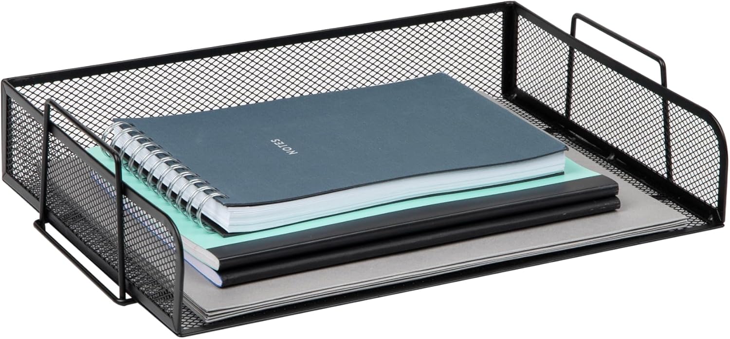 MIND READER 4-Tier Stackable Paper Tray Desktop Organizer, Metal Mesh
