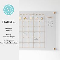 Martha Stewart Grayson Acrylic Wall Calendar and Notes Board with Dry Erase Marker