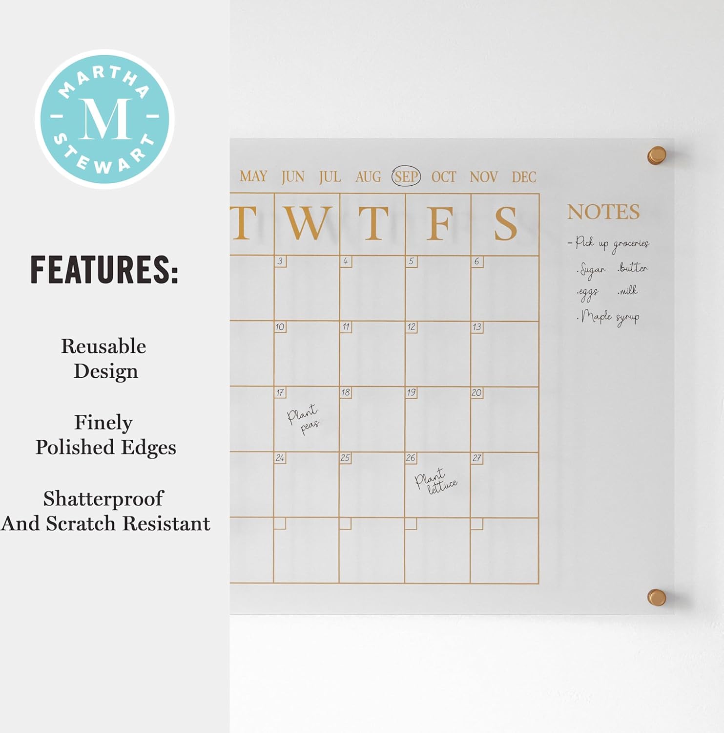Martha Stewart Grayson Acrylic Wall Calendar and Notes Board with Dry Erase Marker
