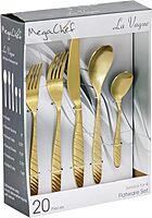 MegaChef La Vague 20 Piece Flatware Utensil Set, Stainless Steel Silverware Metal Service for 4 in Matte Gold