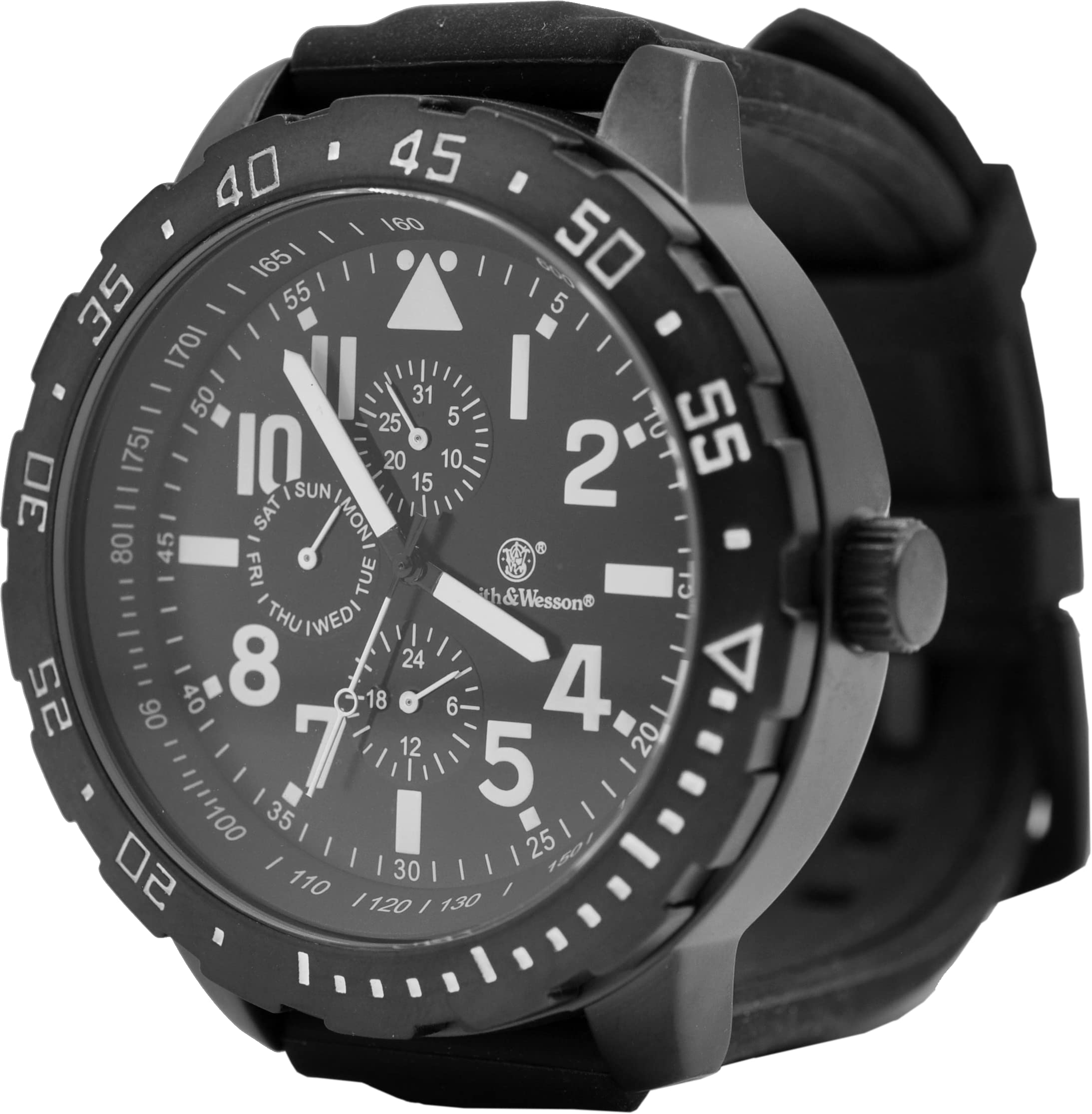 Smith & Wesson Men's Calibrator Watch, 5ATM, Stainless Steel Caseback, Precision Quartz, Black Rubber Strap, 51mm White