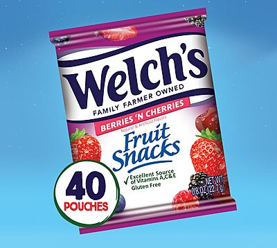Welch's Fruit Snacks, Berries 'N Cherries, Individual Single Serve Bags, 0.8 oz (Pack of 40)