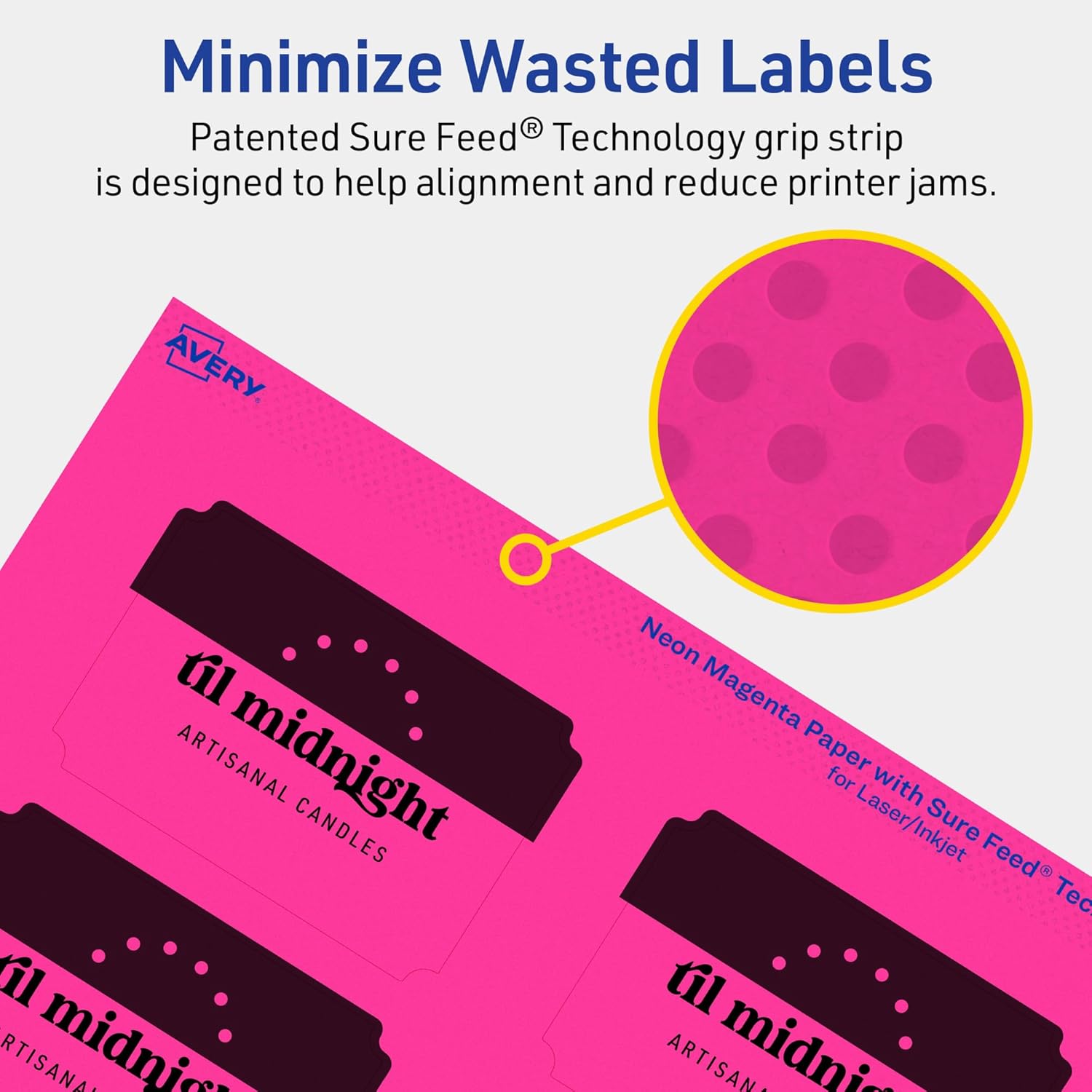 Avery Printable Rectangle Scalloped Labels, Sure Feed Technology, 2" x 3", Neon Magenta, Print-to-The-Edge