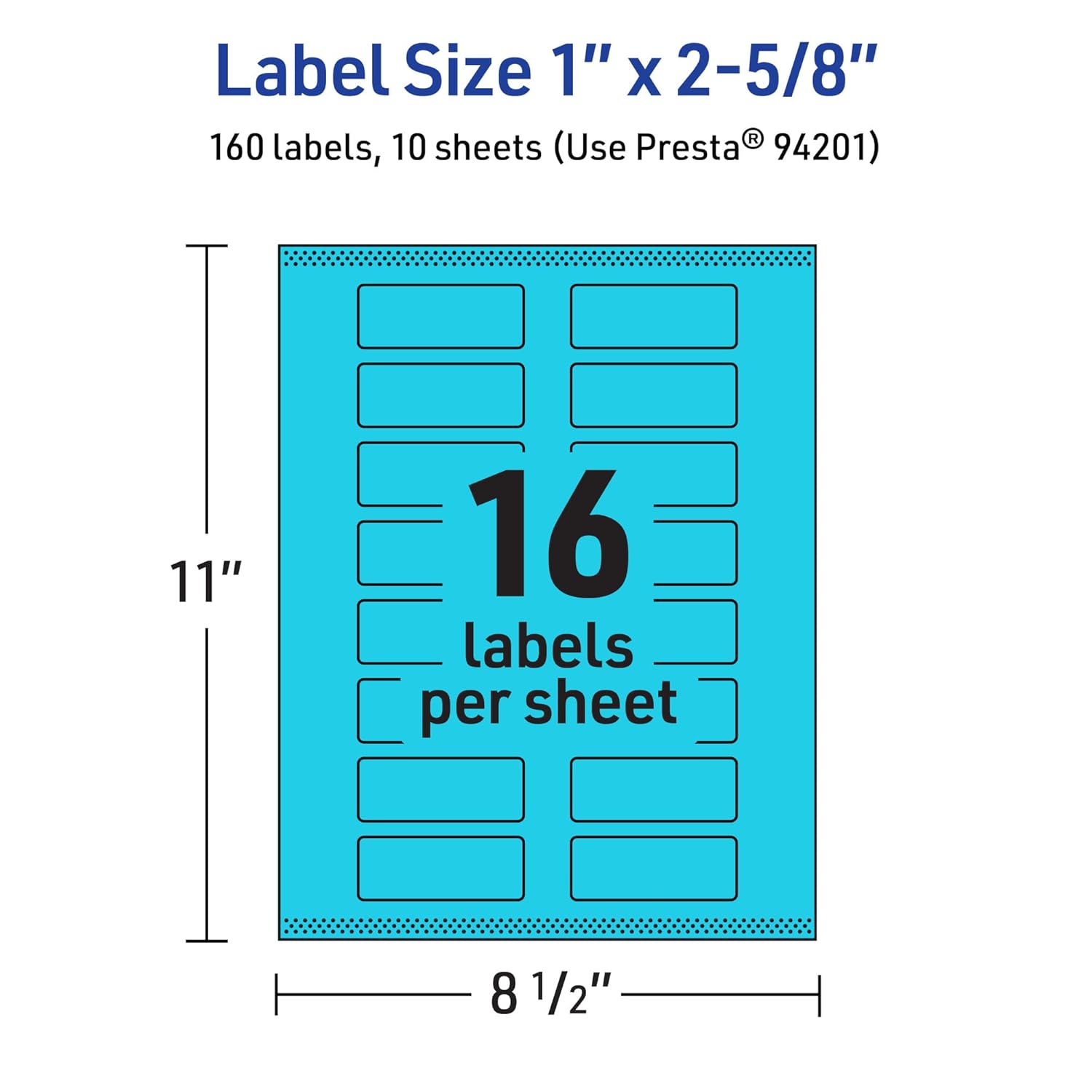 Avery Printable Rectangle Labels, Sure Feed Technology, 1" x 2-5/8", Bright Blue Labels, Print-to-The-Edge