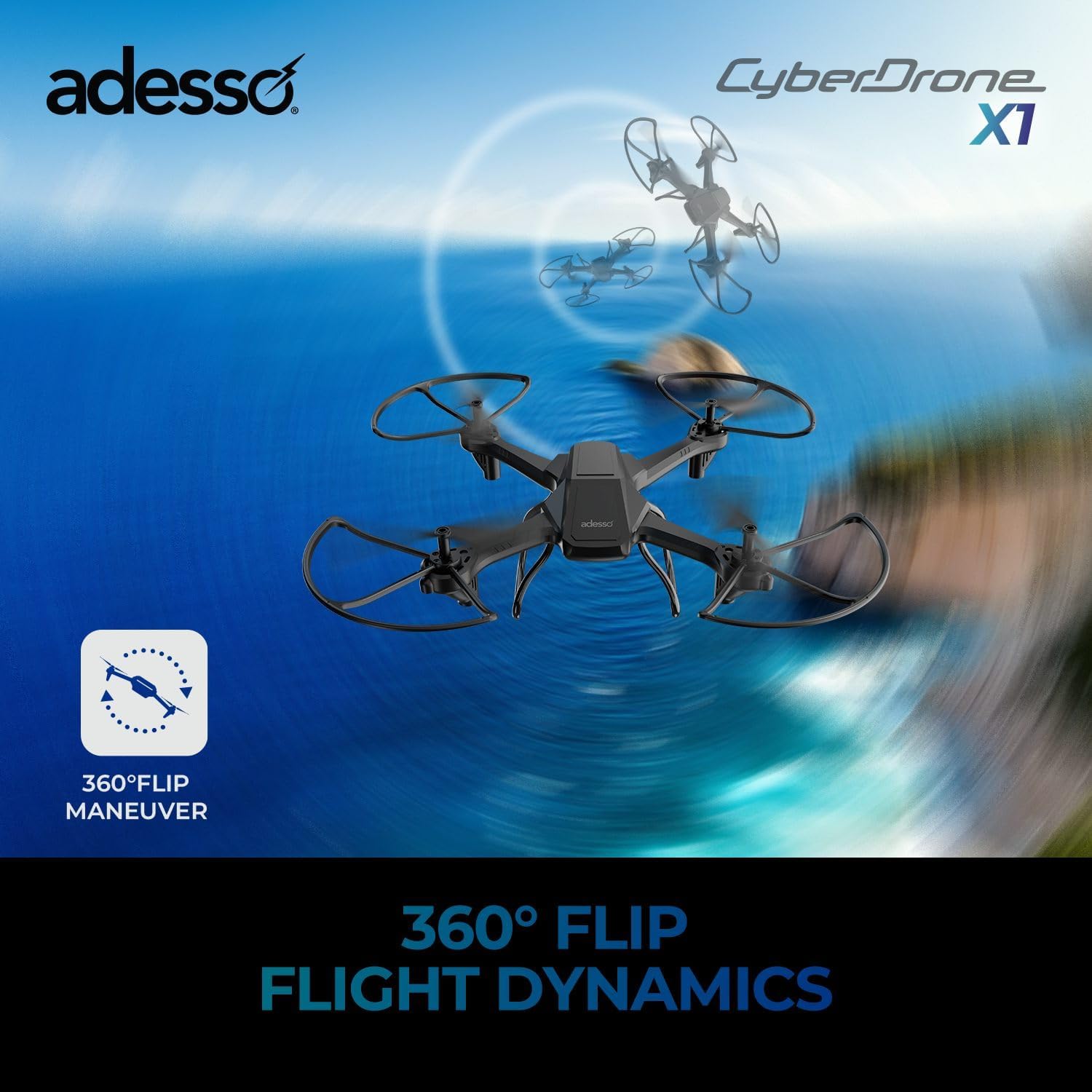 Adesso CyberDrone X1 Lightweight Remote Controlled Drone with 2.4GHz Controller Altitude Hold Headless Mode 3D Flips 720P