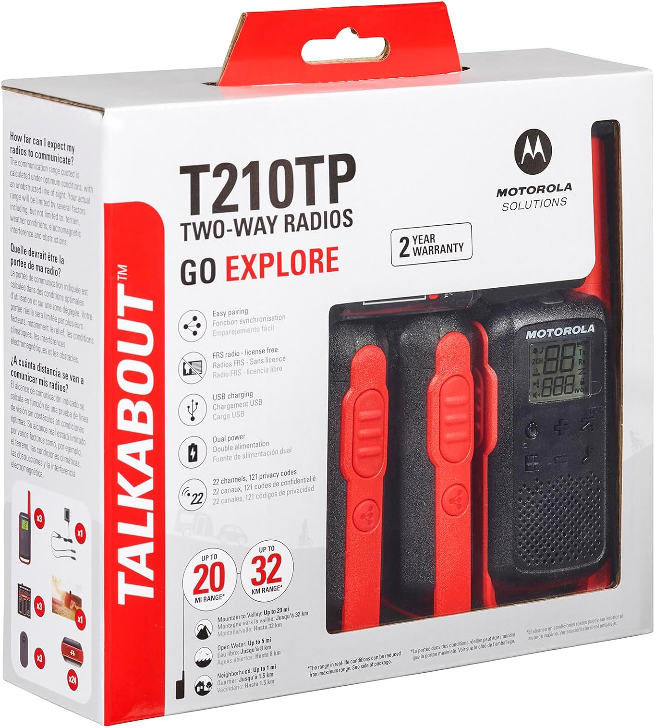 MOTOROLA SOLUTIONS TALKABOUT Two-Way Rechargeable FRS Radios 22 Channel