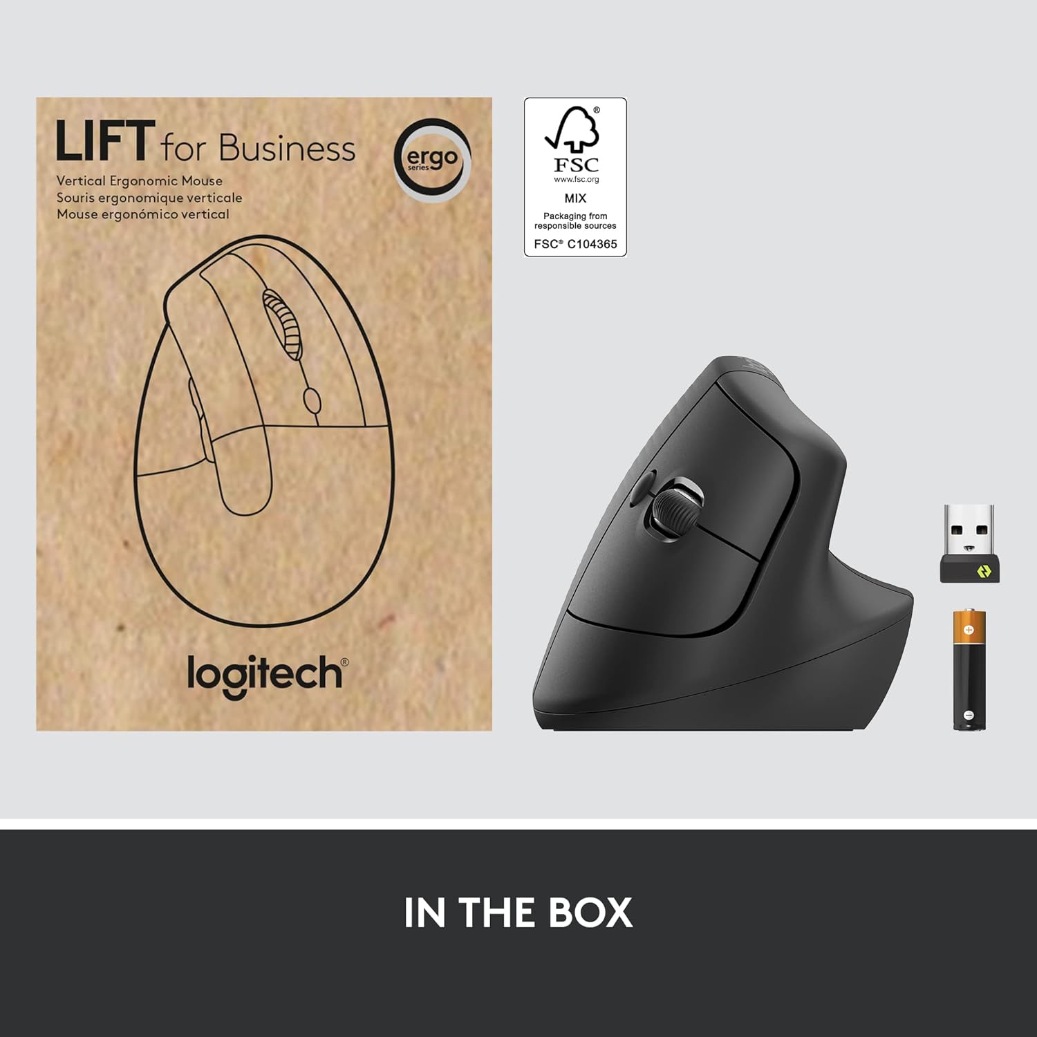 Logitech Lift for Business, Vertical Ergonomic Mouse, Wireless, Bluetooth or Secured Logi Bolt USB, Quiet clicks