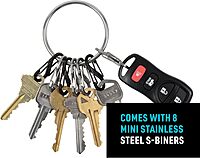 Nite Ize BigRing Steel S-Biner - Key Holder with Carabiners - Heavy-Duty Organizer with Black & Stainless Steel S-Biners - Key Ring & Keychain Accessories