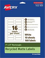 Avery EcoFriendly Matte White Recycled Rectangle Labels, 1" x 3", Print-to-The-Edge, Permanent Adhesive