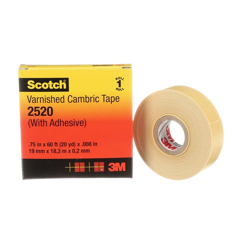 Scotch Varnished Cambric Tape 2520, Flexible, Electrically Insulating, Moisture Resistant, Yellow, 3/4 in x 60 ft