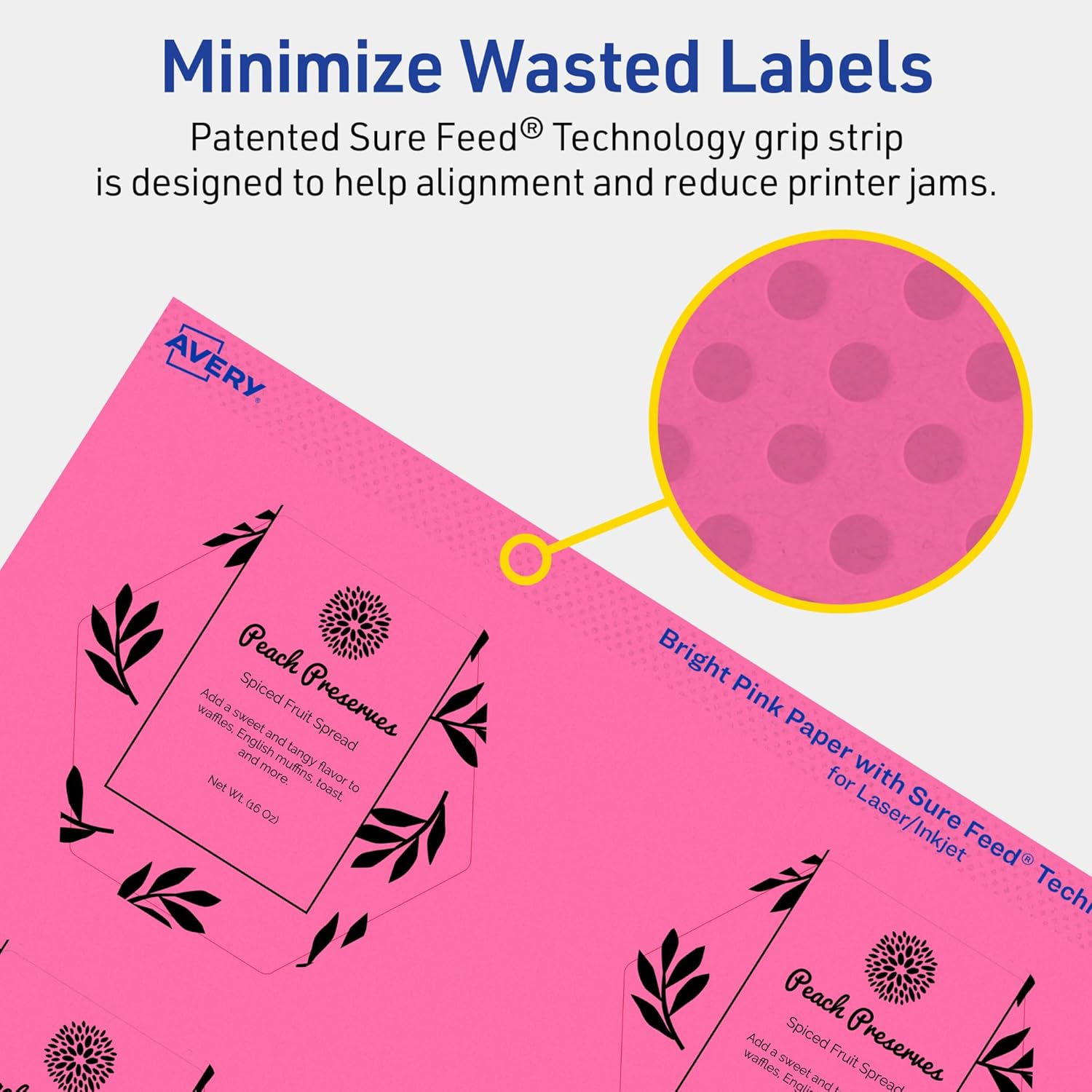 Avery Printable Hexagon Labels, Sure Feed Technology, 2-1/2" x 2-57/64", Bright Pink Labels, Print-to-The-Edge