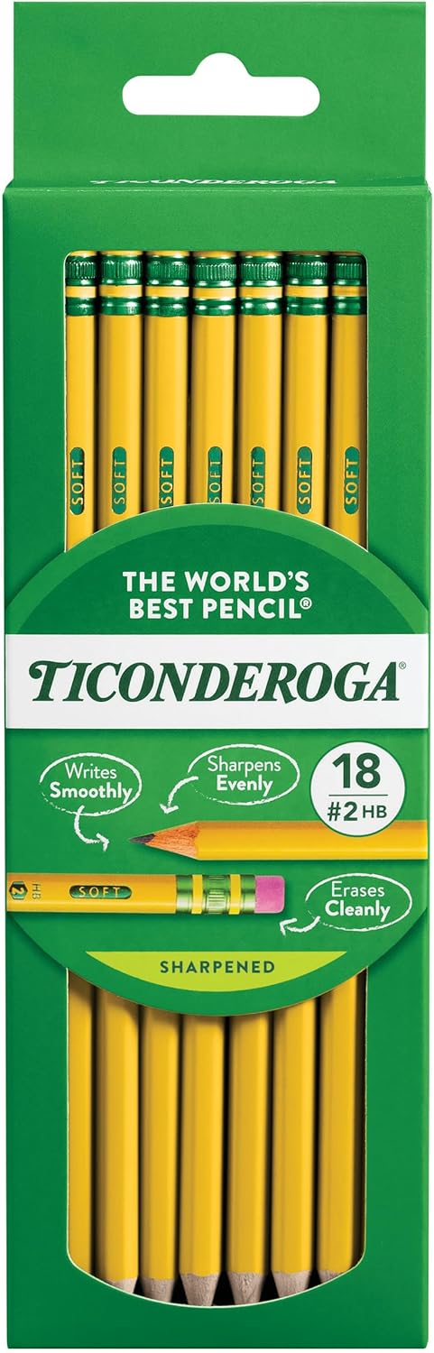 Ticonderoga Wood-Cased Pre-Sharpened #2 (HB) Pencils