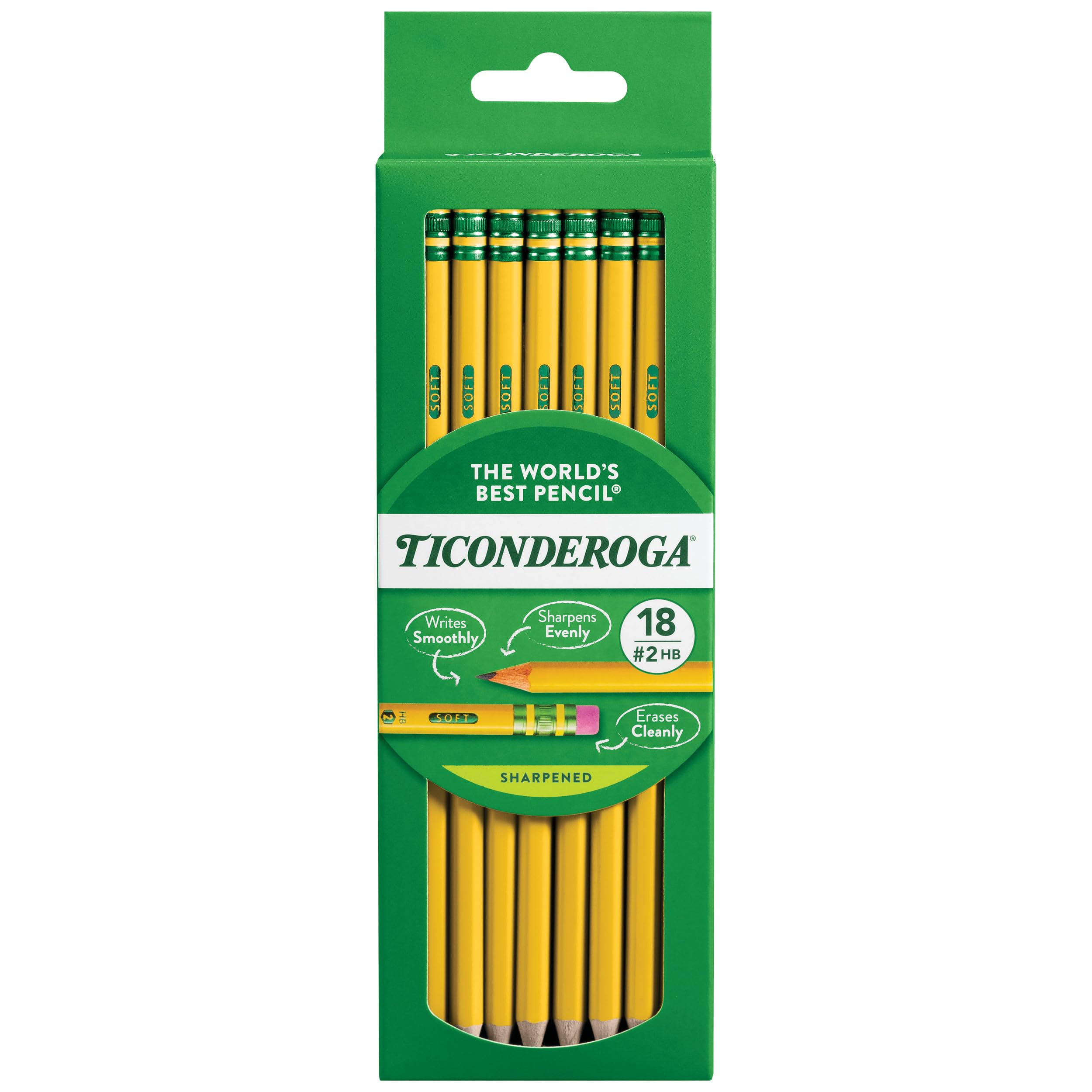 Ticonderoga Wood-Cased Pre-Sharpened #2 (HB) Pencils