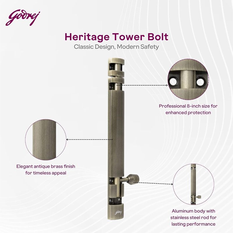 Tower Bolt Designer Type (without screws) / AB / 10 x 450 mm / 1 x 45 cm / Aluminium / 2725