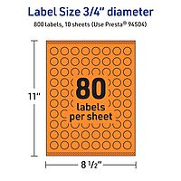 Avery Printable Round Labels, Sure Feed Technology, 3/4" Diameter, Bright Orange Labels, Print-to-The-Edge, Laser/Inkjet