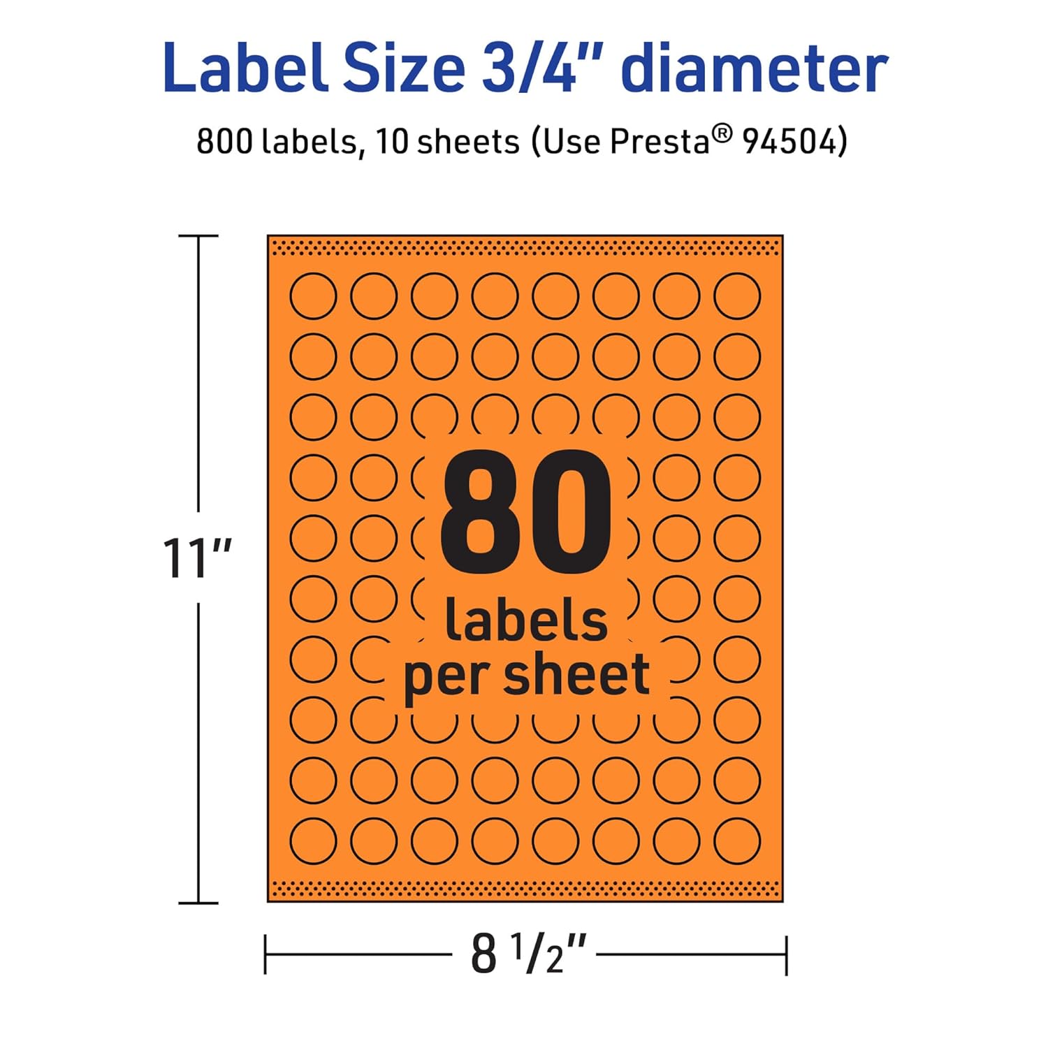 Avery Printable Round Labels, Sure Feed Technology, 3/4" Diameter, Bright Orange Labels, Print-to-The-Edge, Laser/Inkjet