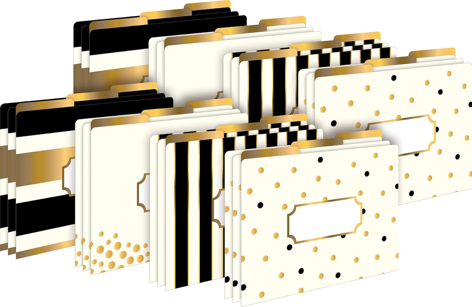BARKER CREEK Designer File Folders Set of 24, Gold, Multi-Design Set with Gold Designs on Outside
