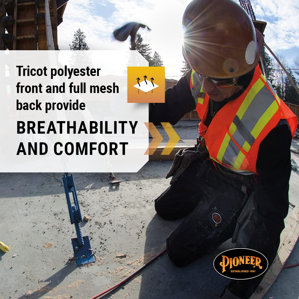 Pioneer Hi Vis Tear-Away Mesh Back Safety Vest - Reflective Tape, 4 Pockets