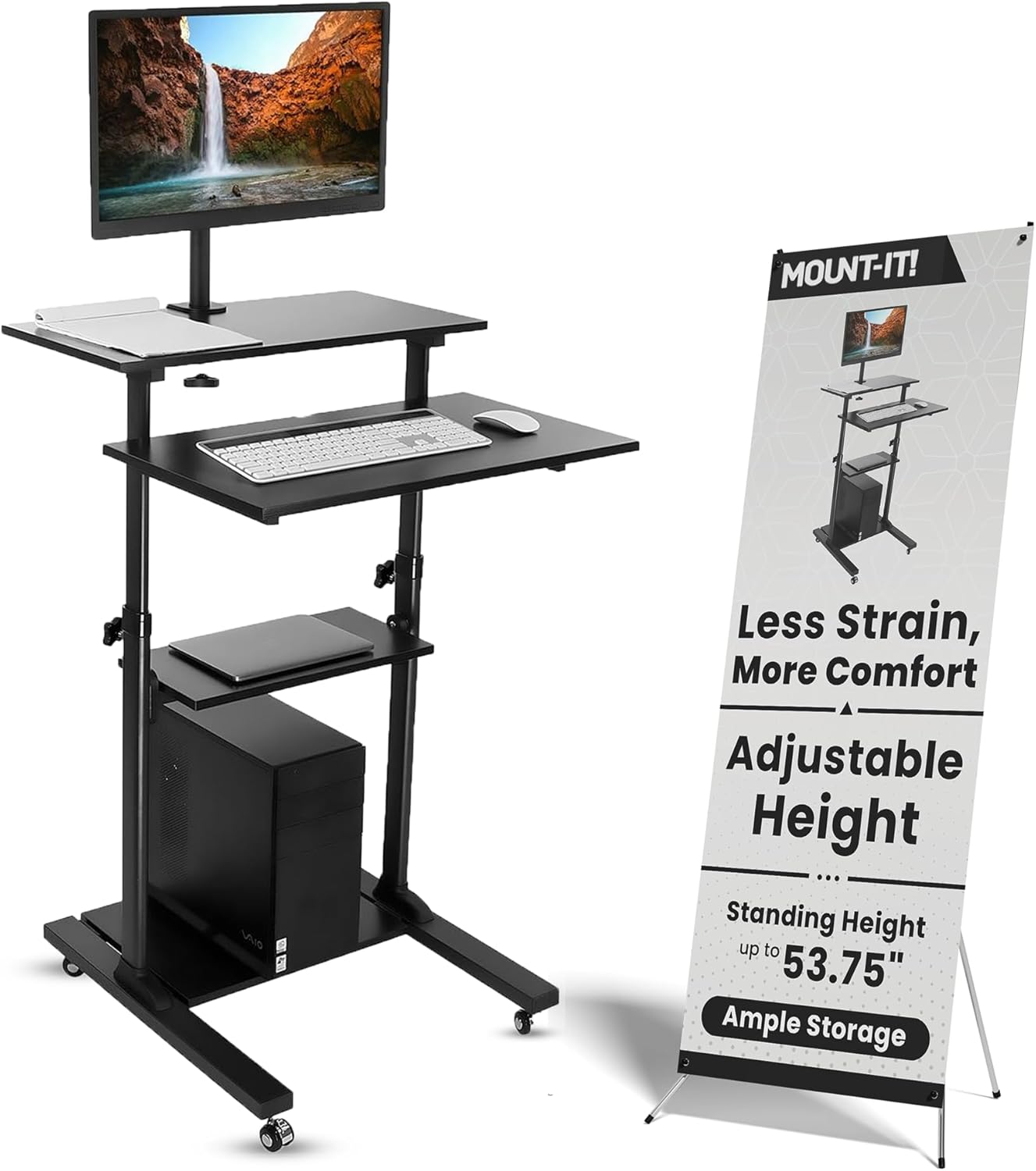 Mount-It! Mobile Computer Cart with Monitor Mount for Screen up to 32", Portable Desk on Wheels