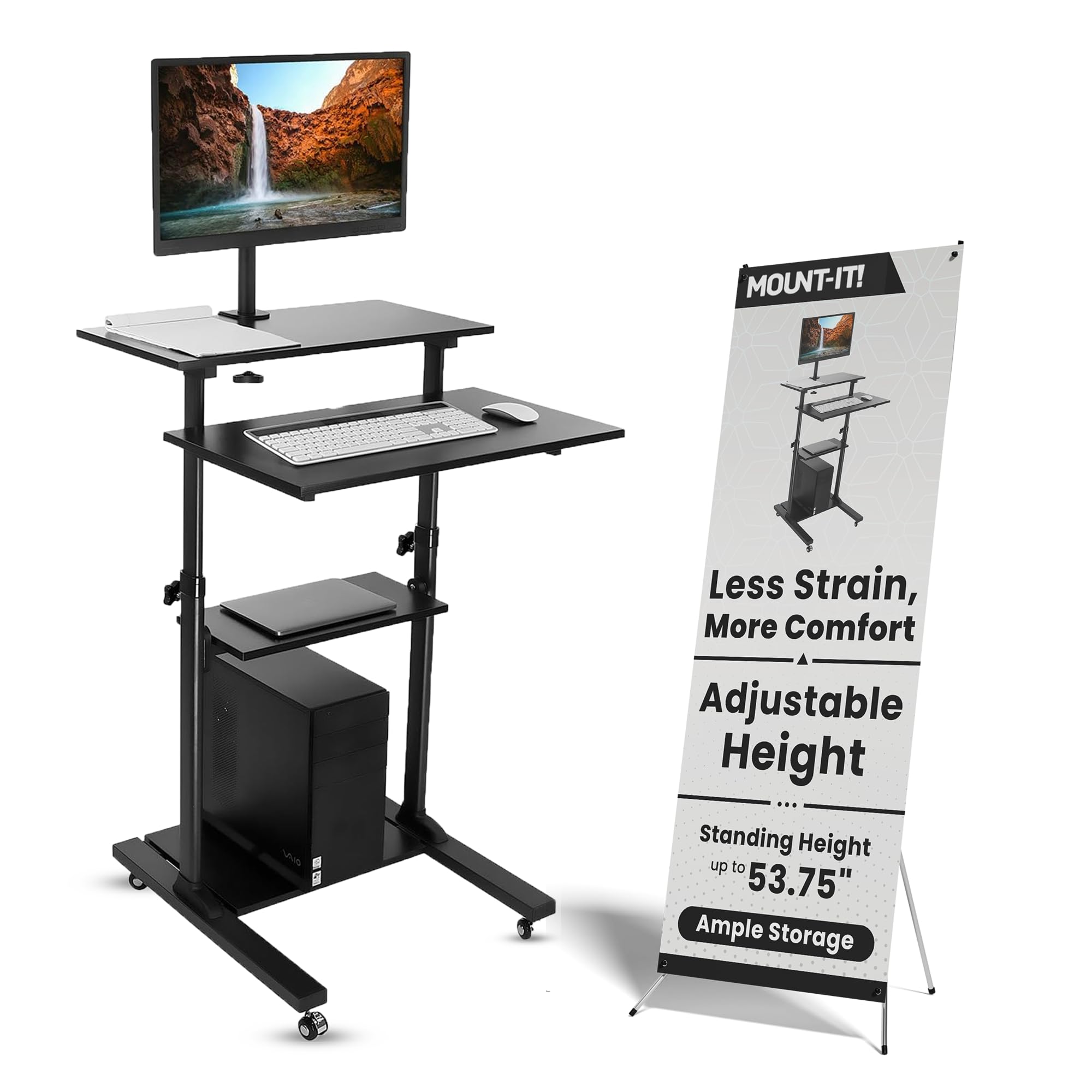 Mount-It! Mobile Computer Cart with Monitor Mount for Screen up to 32", Portable Desk on Wheels