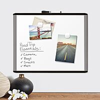 U Brands Magnetic Dry Erase Board, 20"x16", Black and Grey Frame, includes Marker and Magnet