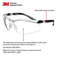 3M BX Safety Glasses, 20 Pair, ANSI Z87, Anti-Fog Anti-Scratch Clear Lens, Silver/Black Frame, Adjustable Length Temples and Lens Angle Clear Lens, Silver/Black Frame Pack of 20 Anti-fog, Anti-scratch