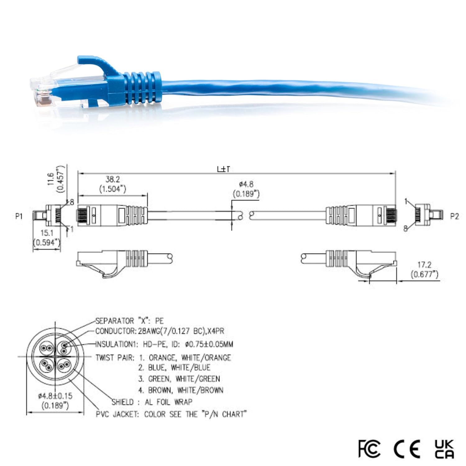 C2G Cat6a Snagless Unshielded (UTP) Slim Ethernet Patch Cable